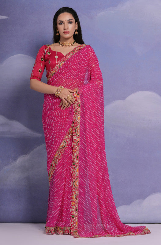 Jyoti Fashion Women's Rani Pink Coding Sequence Georgette Saree with Blouse