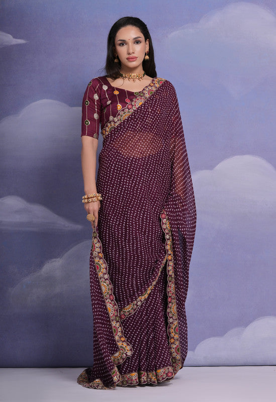 Jyoti Fashion Women's Wine Coding Sequence Georgette Saree with Blouse