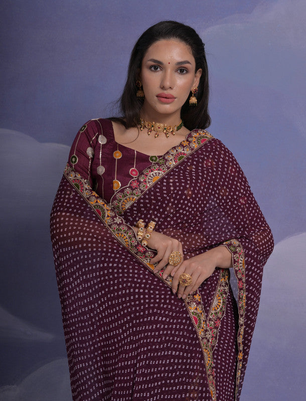 Jyoti Fashion Women's Wine Coding Sequence Georgette Saree with Blouse