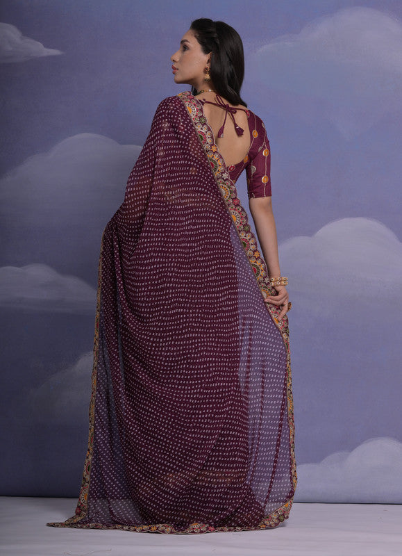 Jyoti Fashion Women's Wine Coding Sequence Georgette Saree with Blouse
