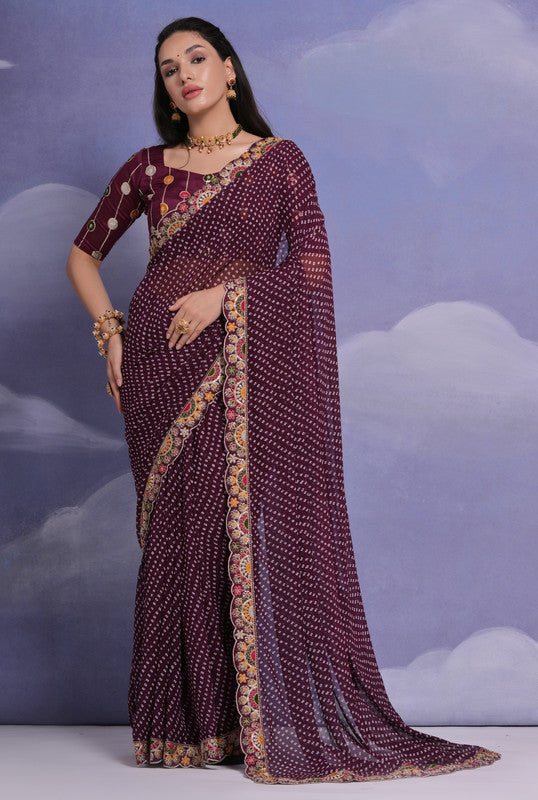Jyoti Fashion Women's Wine Coding Sequence Georgette Saree with Blouse