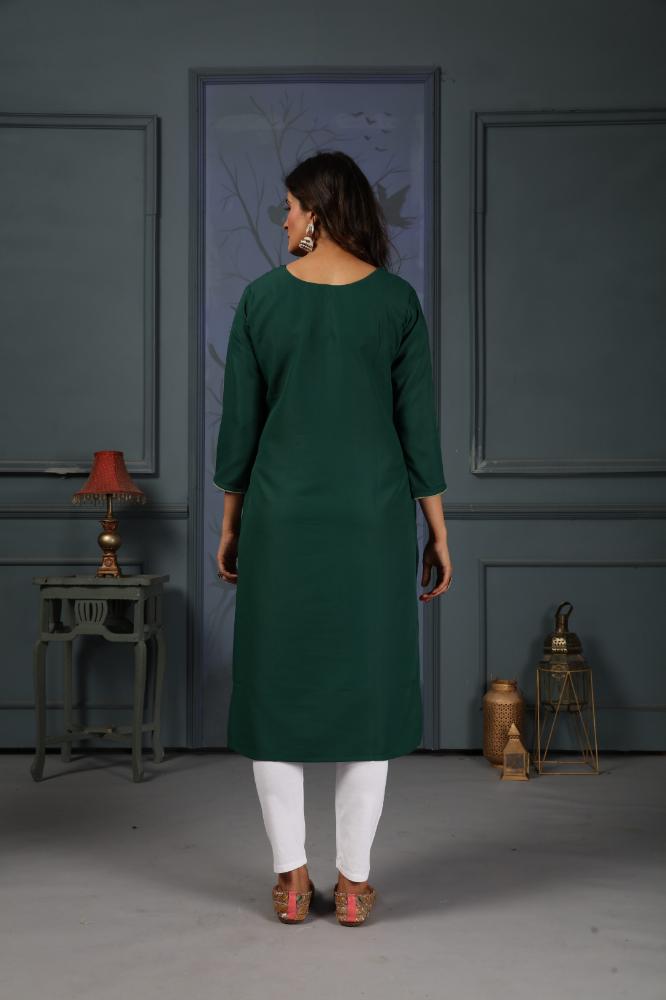 Jyoti Fashion Women's Green Cotton Handwork Designer Kurta Only