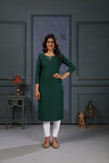 Jyoti Fashion Women's Green Cotton Handwork Designer Kurta Only