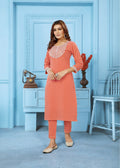 Jyoti Fashion Women's Orange Rinkal Cotton Embroidered Designer Kurta with Bottom