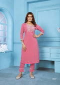 Jyoti Fashion Women's Pink Rinkal Cotton Embroidered Designer Kurta with Bottom
