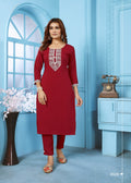Jyoti Fashion Women's Maroon Rinkal Cotton Embroidered Designer Kurta with Bottom