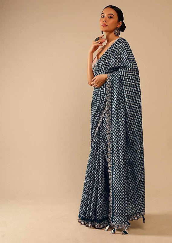 Jyoti Fashion Women's Grey Coding Sequence Chinon Saree with Blouse