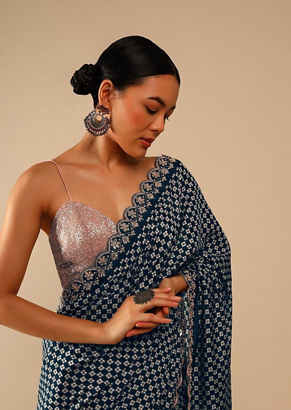 Jyoti Fashion Women's Grey Coding Sequence Chinon Saree with Blouse