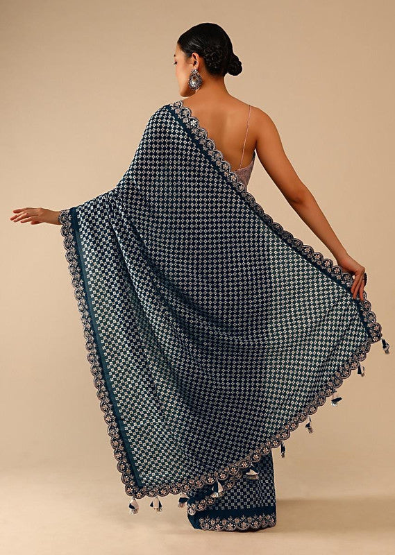 Jyoti Fashion Women's Grey Coding Sequence Chinon Saree with Blouse