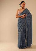 Jyoti Fashion Women's Grey Coding Sequence Chinon Saree with Blouse