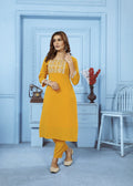 Jyoti Fashion Women's Yellow Rinkal Cotton Embroidered Designer Kurta with Bottom