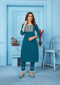 Jyoti Fashion Women's Teal Rinkal Cotton Embroidered Designer Kurta with Bottom