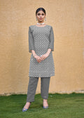 Jyoti Fashion Women's Grey Faux Georgette Chikan Embroidery Designer Kurta with Bottom