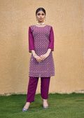 Jyoti Fashion Women's Wine Faux Georgette Chikan Embroidery Designer Kurta with Bottom