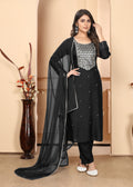 Jyoti Fashion Women's Black Rayon Sequins Embroidered Designer Kurta Set with Dupatta