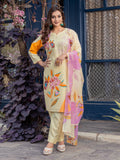 Jyoti Fashion Women's Cream Cotton Blend Printed Designer Kurta Set with Dupatta