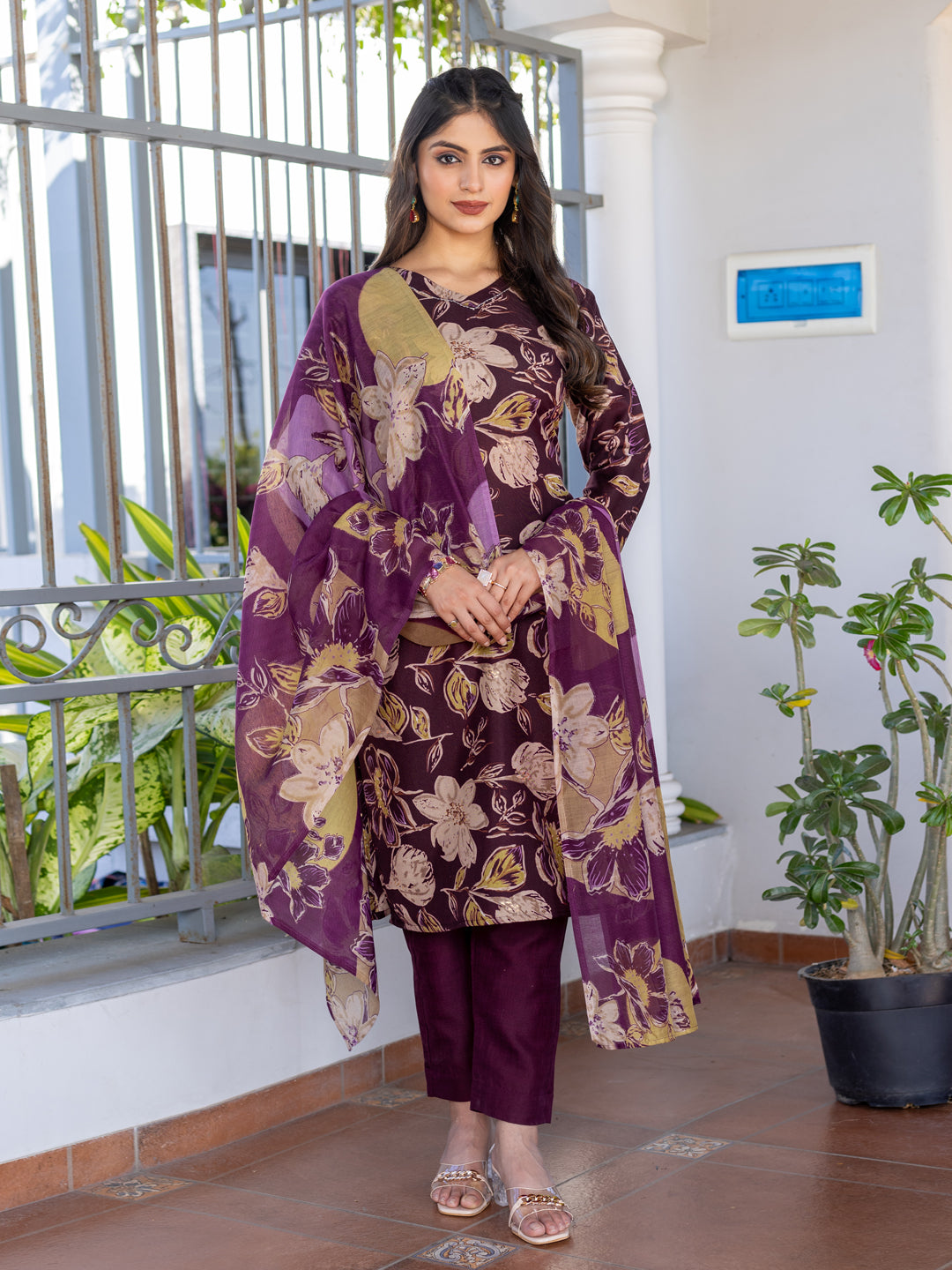 Jyoti Fashion Women's Purple Cotton Blend Printed Designer Kurta Set with Dupatta