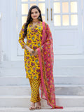 Jyoti Fashion Women's Yellow Rayon Print with Thread Designer Kurta Set with Dupatta