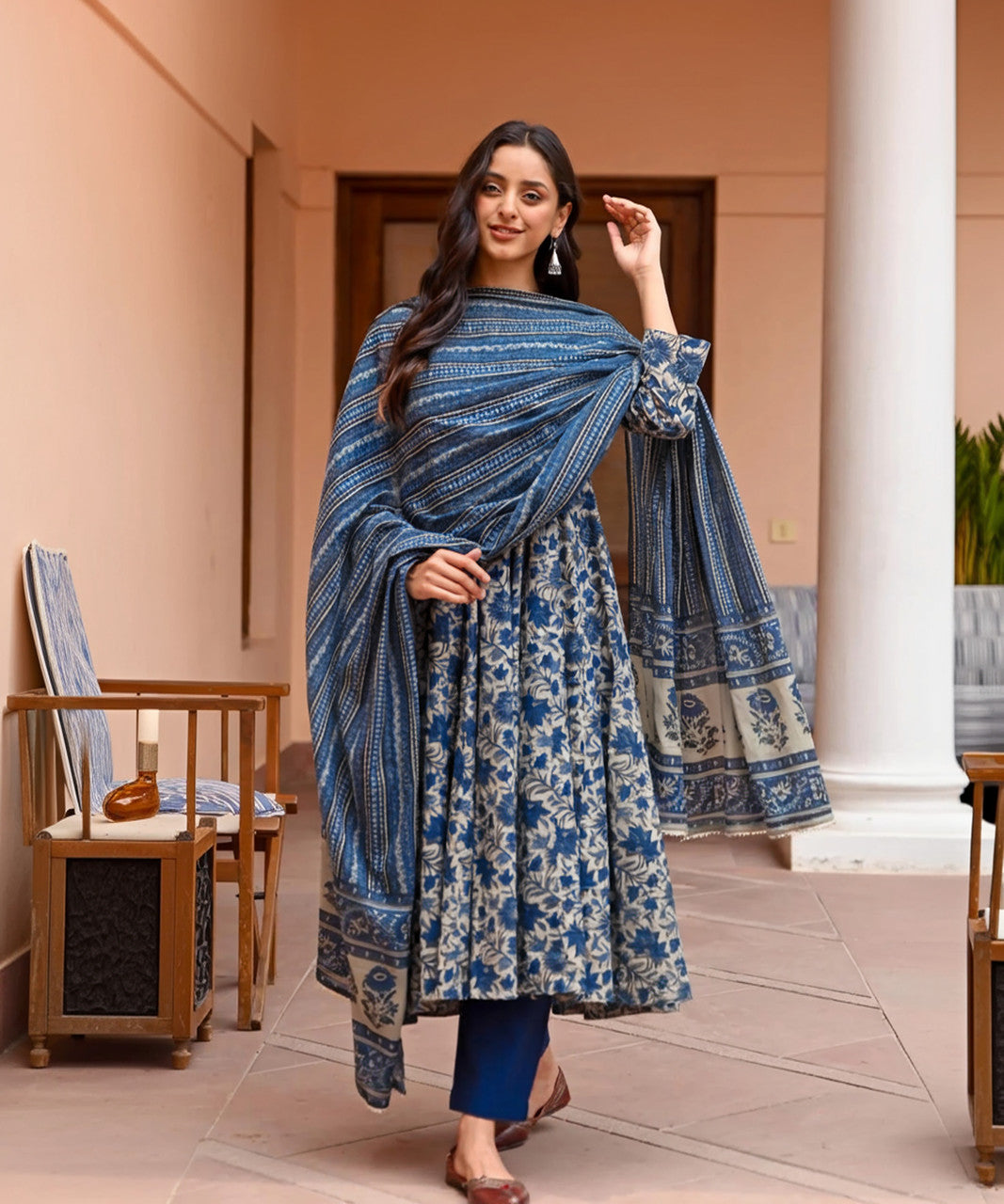 Jyoti Fashion Women's Navy Blue Rayon Printed Designer Kurta Set with Dupatta