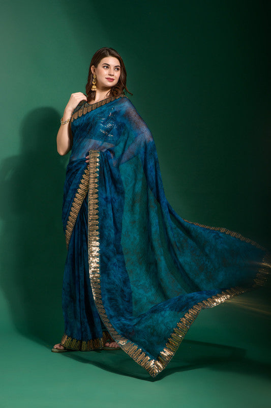 Jyoti Fashion Women's Morpich Sequence Embroidery Chiffon Saree with Blouse