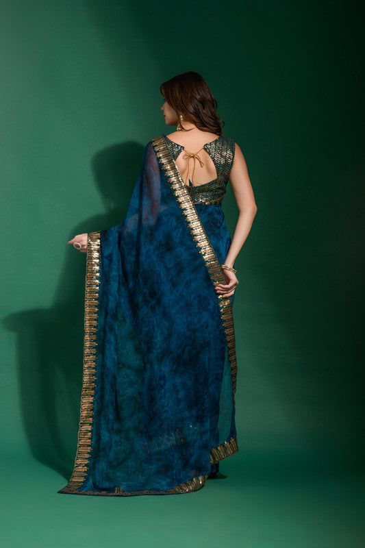 Jyoti Fashion Women's Morpich Sequence Embroidery Chiffon Saree with Blouse