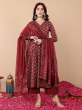 Jyoti Fashion Women's Maroon Rayon Printed Designer Kurta Set with Dupatta