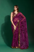 Jyoti Fashion Women's Wine Sequence Embroidery Chiffon Saree with Blouse