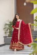Jyoti Fashion Women's Maroon Faux Blooming Sequins Zari Embroidered Anarkali Set With Dupatta