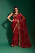 Jyoti Fashion Women's Maroon Sequence Embroidery Chiffon Saree with Blouse