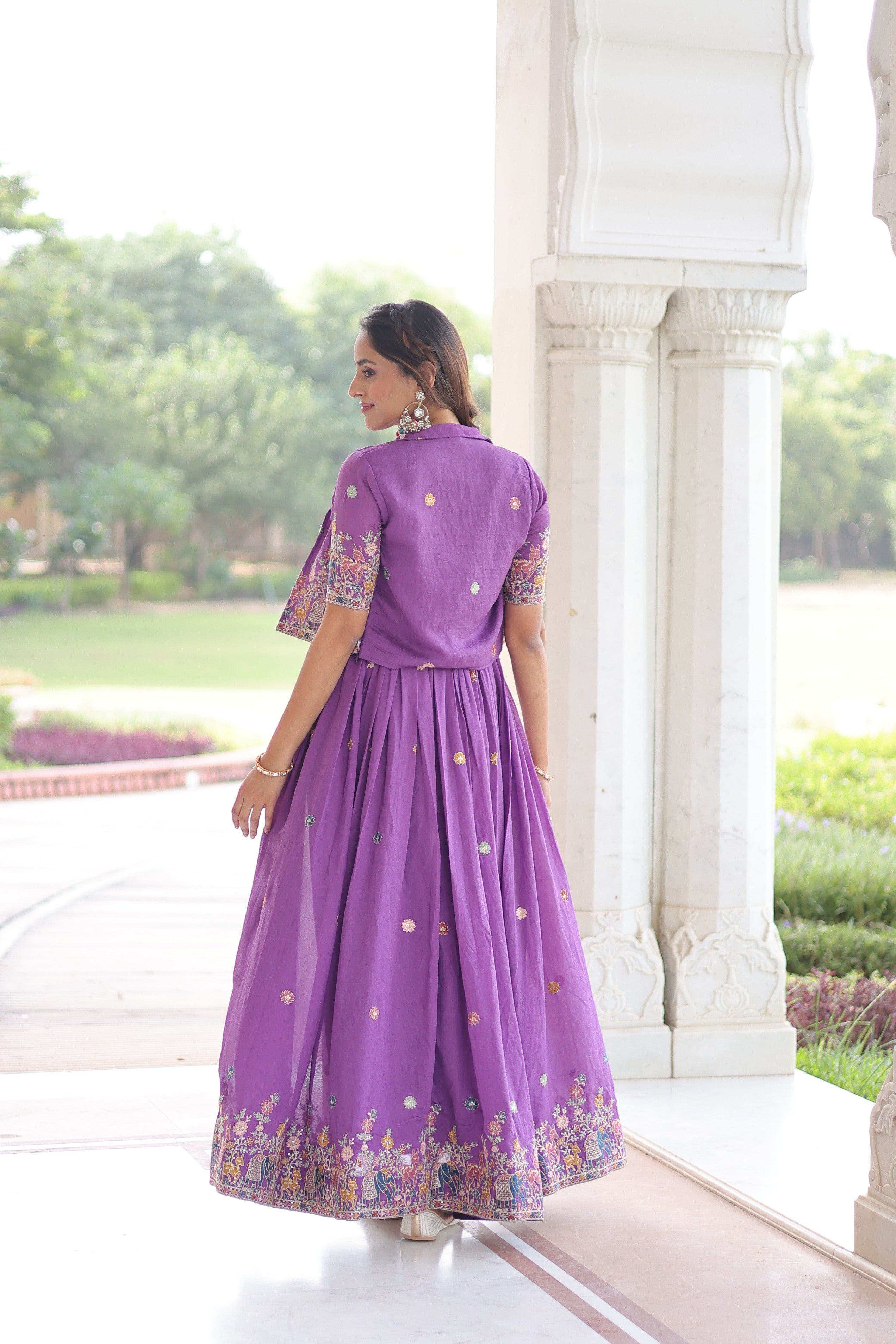 Jyoti Fashion Women's Purple Vichitra Silk Embroidered Anarkali Set With Koti