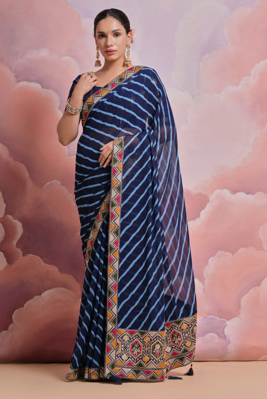Jyoti Fashion Women's Blue Coding Sequence Georgette Saree with Blouse