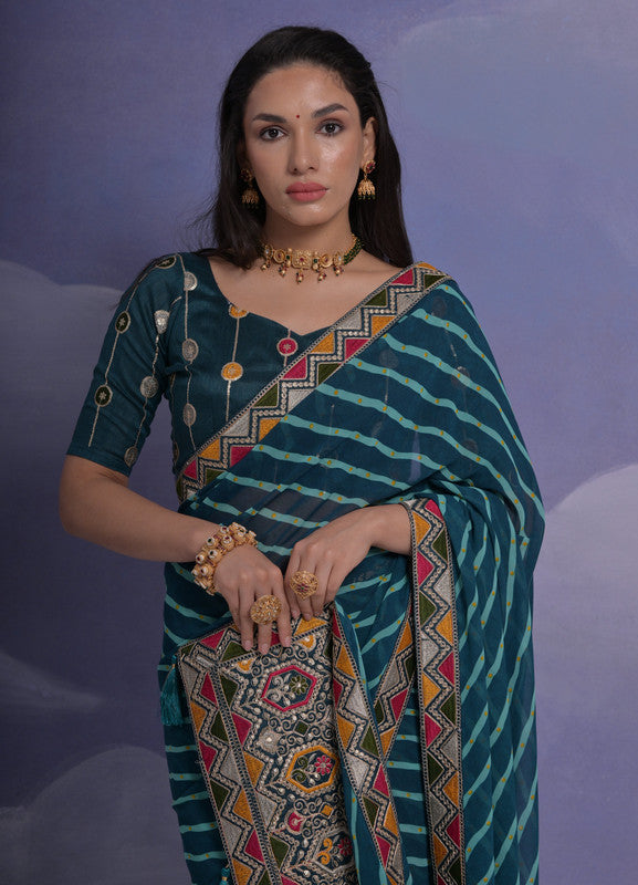 Jyoti Fashion Women's Morpich Coding Sequence Georgette Saree with Blouse