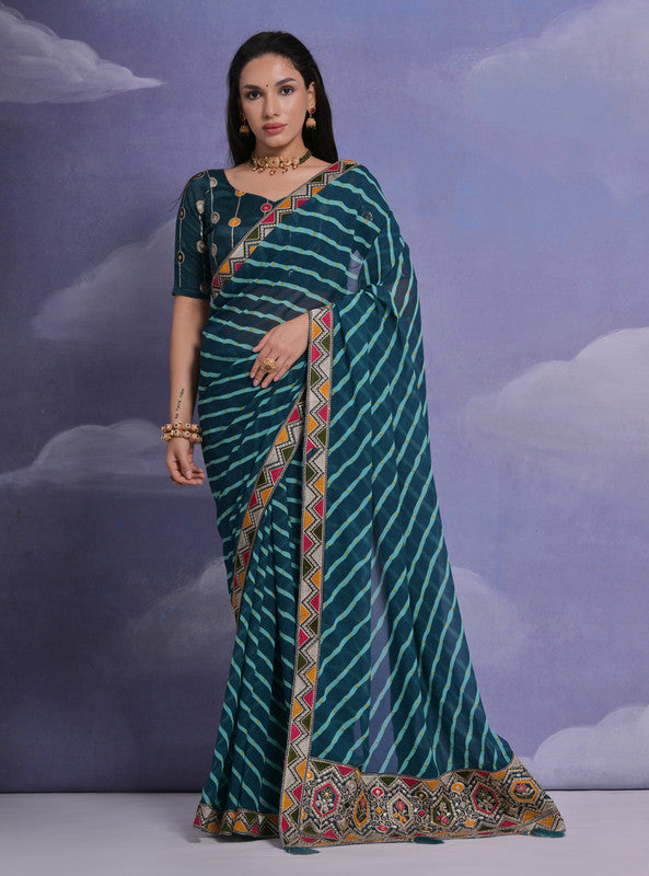 Jyoti Fashion Women's Morpich Coding Sequence Georgette Saree with Blouse