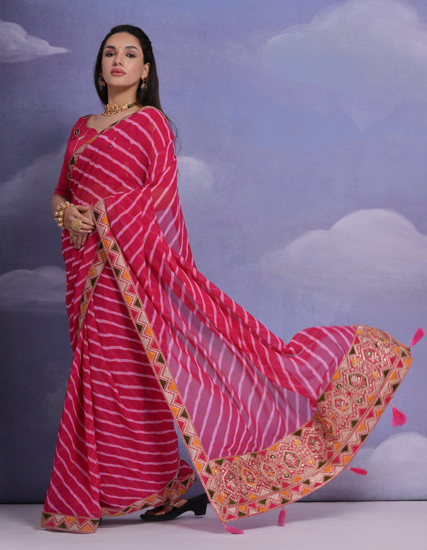 Jyoti Fashion Women's Rani Pink Coding Sequence Georgette Saree with Blouse