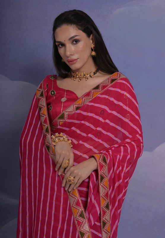 Jyoti Fashion Women's Rani Pink Coding Sequence Georgette Saree with Blouse