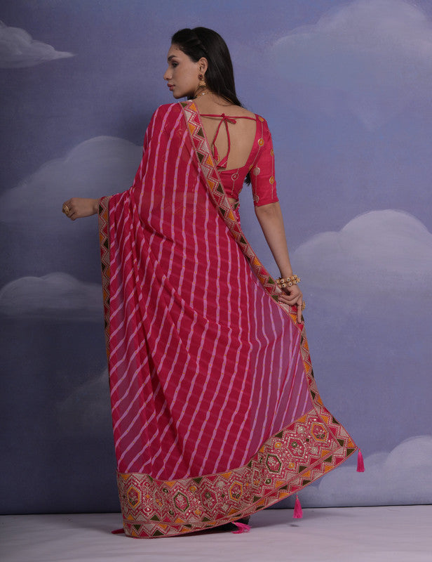 Jyoti Fashion Women's Rani Pink Coding Sequence Georgette Saree with Blouse
