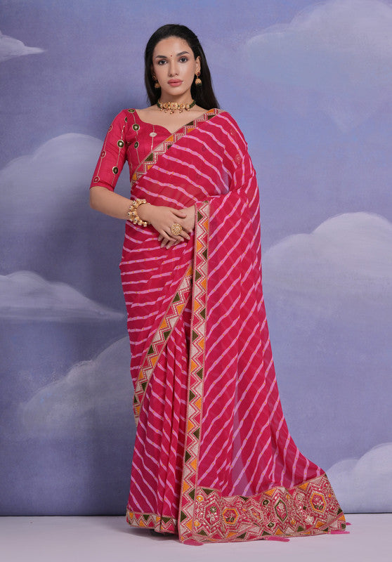 Jyoti Fashion Women's Rani Pink Coding Sequence Georgette Saree with Blouse