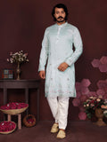Jyoti Fashion Men's Turquoise Sequins Embroidered Kurta with Pajama