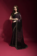 Jyoti Fashion Women's Wine Sequence Embroidery Georgette Saree with Blouse