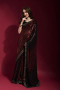 Jyoti Fashion Women's Maroon Sequence Embroidery Georgette Saree with Blouse