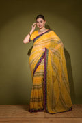 Jyoti Fashion Women's Yellow Foil Print with Sequence Georgette Saree with Blouse