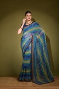 Jyoti Fashion Women's Blue Foil Print with Sequence Georgette Saree with Blouse