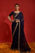 Jyoti Fashion Women's Navy Blue Sequence Coding Embroidery Georgette Saree with Blouse