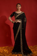 Jyoti Fashion Women's Black Sequence Coding Embroidery Georgette Saree with Blouse
