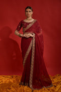 Jyoti Fashion Women's Maroon Sequence Coding Embroidery Georgette Saree with Blouse