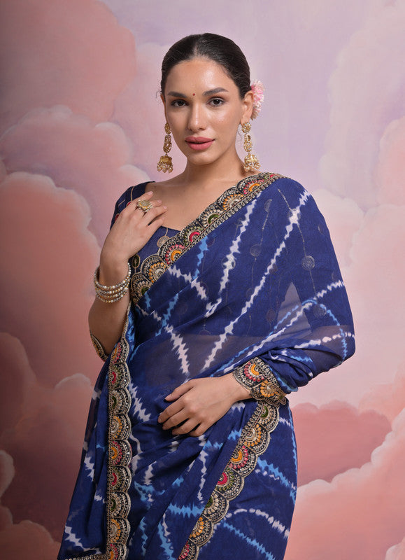 Jyoti Fashion Women's Blue Coding Sequence Georgette Saree with Blouse