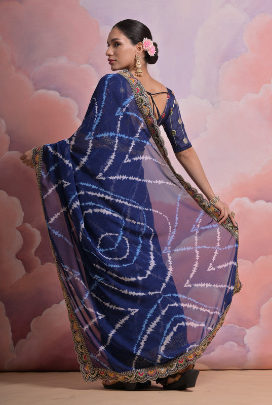 Jyoti Fashion Women's Blue Coding Sequence Georgette Saree with Blouse