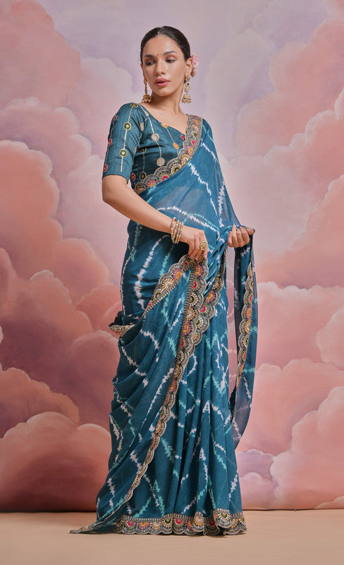 Jyoti Fashion Women's Morpich Coding Sequence Georgette Saree with Blouse