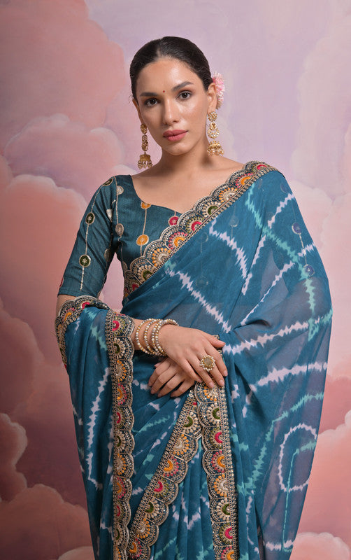 Jyoti Fashion Women's Morpich Coding Sequence Georgette Saree with Blouse