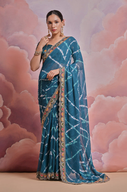 Jyoti Fashion Women's Morpich Coding Sequence Georgette Saree with Blouse